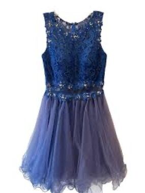 May Queen Royal Blue Lace Bodice Tulle Skirt Dress